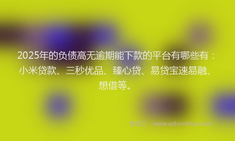 2025年的负债高无逾期能下款的平台有哪些有：小米贷款、三秒优品、臻心贷、易贷宝速易融、想借等。