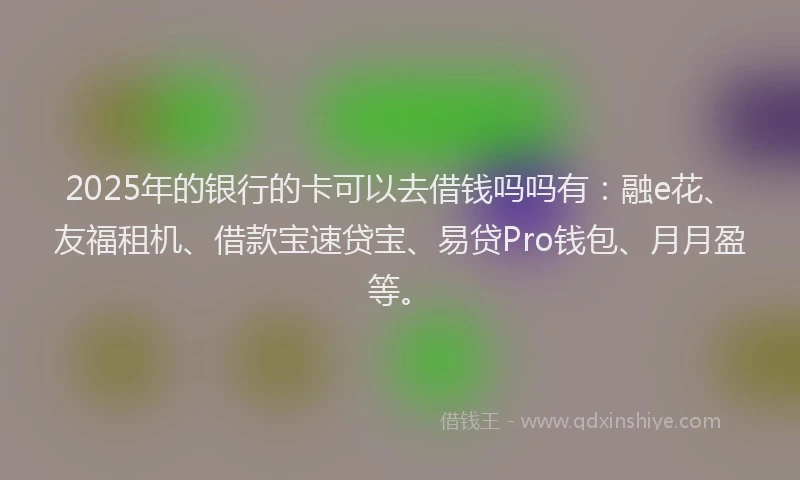 2025年的银行的卡可以去借钱吗吗有：融e花、友福租机、借款宝速贷宝、易贷Pro钱包、月月盈等。