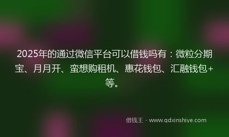 2025年的通过微信平台可以借钱吗有：微粒分期宝、月月开、蛮想购租机、惠花钱包、汇融钱包+等。