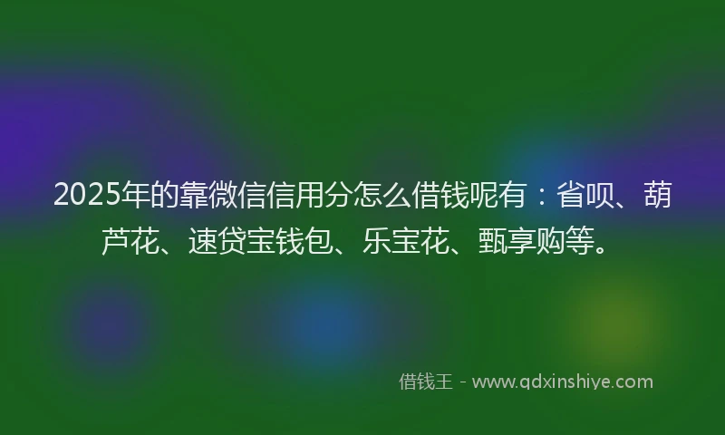 2025年的靠微信信用分怎么借钱呢有：省呗、葫芦花、速贷宝钱包、乐宝花、甄享购等。