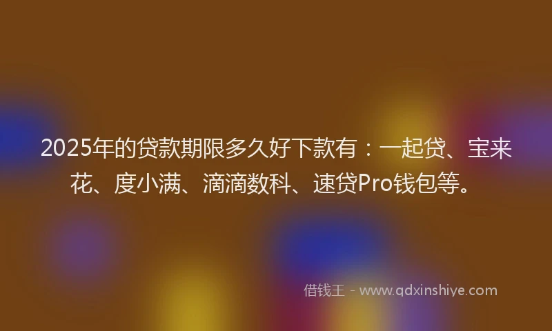 2025年的贷款期限多久好下款有：一起贷、宝来花、度小满、滴滴数科、速贷Pro钱包等。
