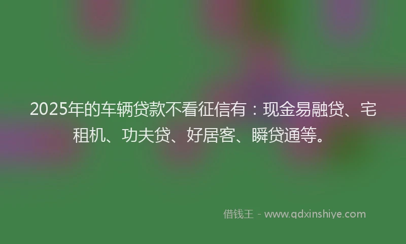 2025年的车辆贷款不看征信有：现金易融贷、宅租机、功夫贷、好居客、瞬贷通等。