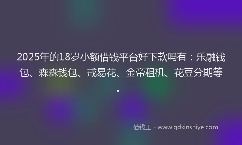 2025年的18岁小额借钱平台好下款吗有：乐融钱包、森森钱包、戒易花、金帝租机、花豆分期等。