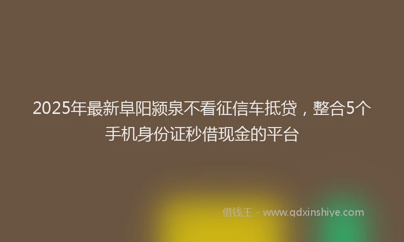 2025年最新阜阳颍泉不看征信车抵贷，整合5个手机身份证秒借现金的平台
