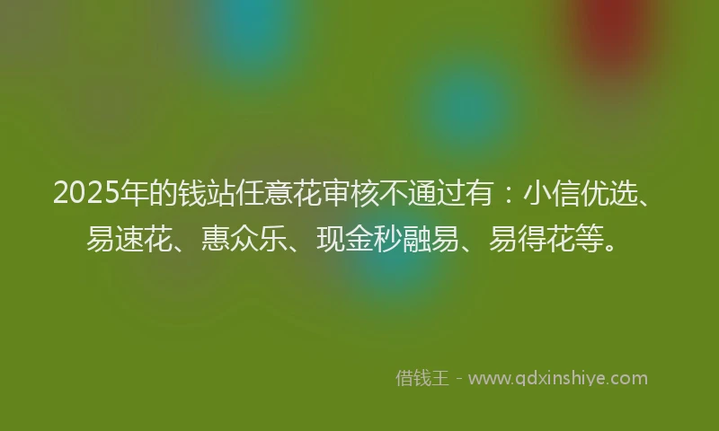 2025年的钱站任意花审核不通过有：小信优选、易速花、惠众乐、现金秒融易、易得花等。