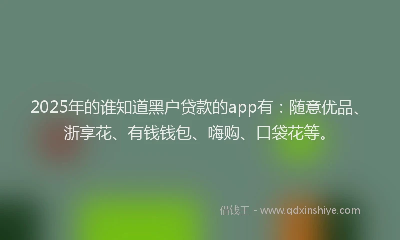 2025年的谁知道黑户贷款的app有：随意优品、浙享花、有钱钱包、嗨购、口袋花等。
