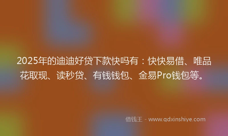 2025年的迪迪好贷下款快吗有：快快易借、唯品花取现、读秒贷、有钱钱包、金易Pro钱包等。