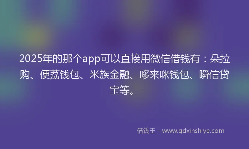 2025年的那个app可以直接用微信借钱有：朵拉购、便荔钱包、米族金融、哆来咪钱包、瞬信贷宝等。