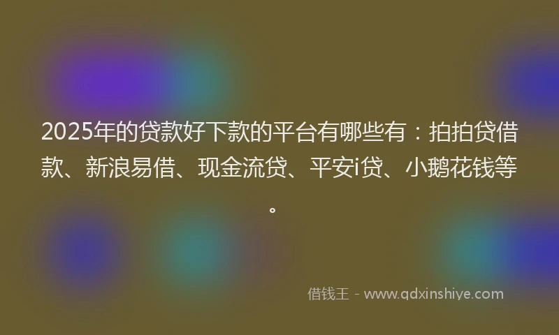 2025年的贷款好下款的平台有哪些有：拍拍贷借款、新浪易借、现金流贷、平安i贷、小鹅花钱等。