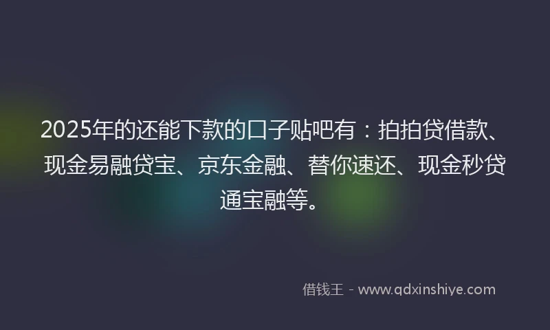 2025年的还能下款的口子贴吧有：拍拍贷借款、现金易融贷宝、京东金融、替你速还、现金秒贷通宝融等。