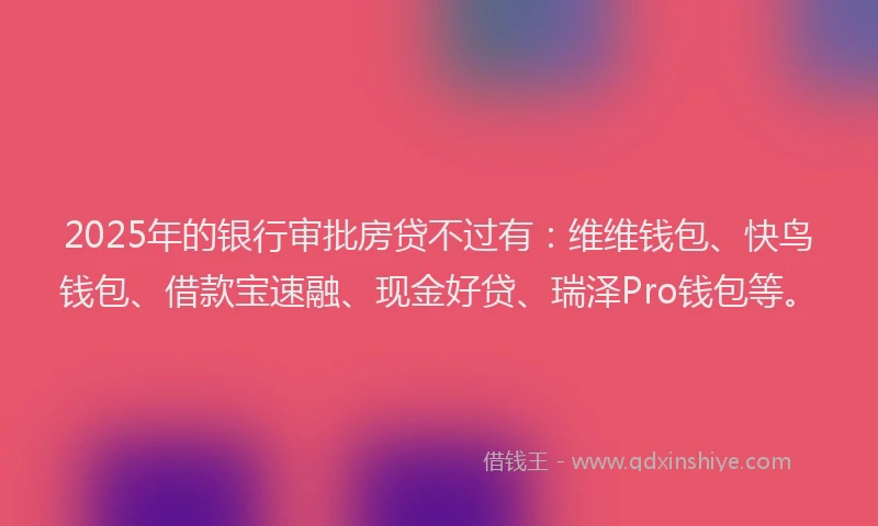 2025年的银行审批房贷不过有：维维钱包、快鸟钱包、借款宝速融、现金好贷、瑞泽Pro钱包等。