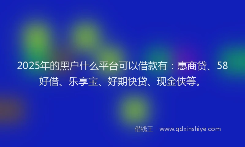 2025年的黑户什么平台可以借款有：惠商贷、58好借、乐享宝、好期快贷、现金侠等。