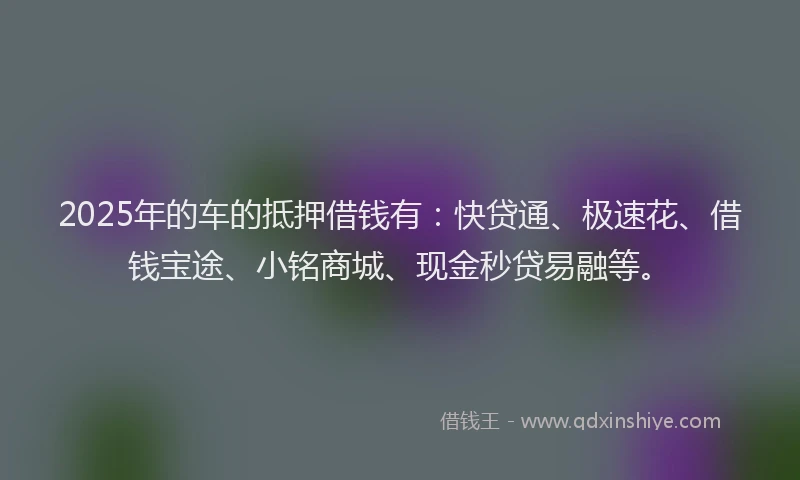 2025年的车的抵押借钱有：快贷通、极速花、借钱宝途、小铭商城、现金秒贷易融等。