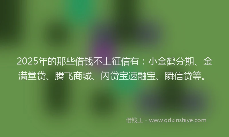 2025年的那些借钱不上征信有：小金鹤分期、金满堂贷、腾飞商城、闪贷宝速融宝、瞬信贷等。