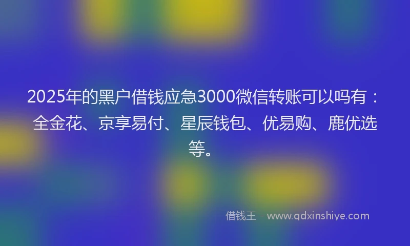 2025年的黑户借钱应急3000微信转账可以吗有:全金花、京享易付、星辰钱包、优易购、鹿优选等。
