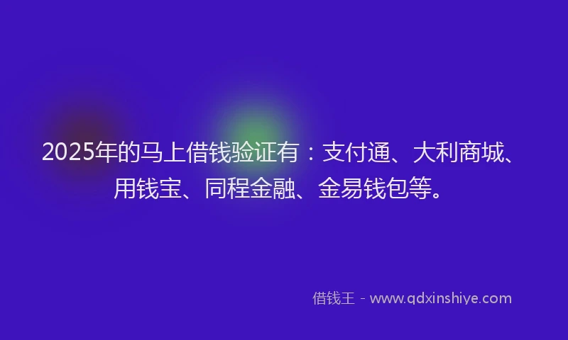 2025年的马上借钱验证有：支付通、大利商城、用钱宝、同程金融、金易钱包等。