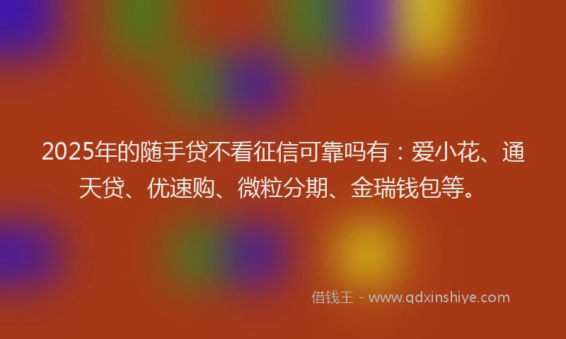 2025年的随手贷不看征信可靠吗有：爱小花、通天贷、优速购、微粒分期、金瑞钱包等。