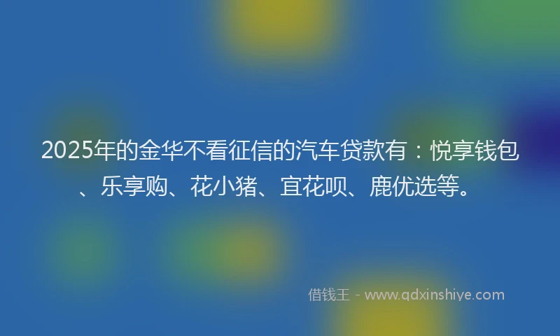 2025年的金华不看征信的汽车贷款有：悦享钱包、乐享购、花小猪、宜花呗、鹿优选等。