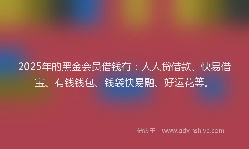 2025年的黑金会员借钱有：人人贷借款、快易借宝、有钱钱包、钱袋快易融、好运花等。