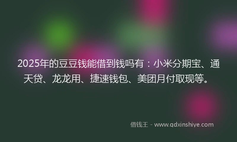 2025年的豆豆钱能借到钱吗有：小米分期宝、通天贷、龙龙用、捷速钱包、美团月付取现等。