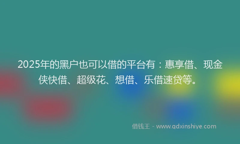 2025年的黑户也可以借的平台有:惠享借、现金侠快借、超级花、想借、乐借速贷等。