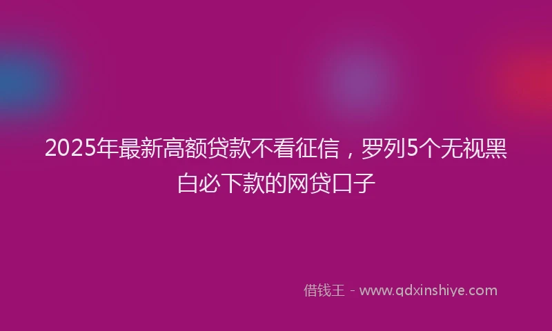 2025年最新高额贷款不看征信，罗列5个无视黑白必下款的网贷口子