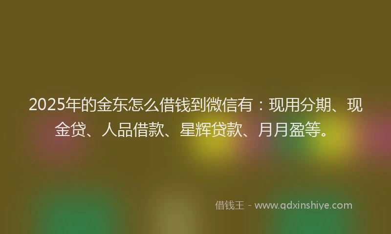 2025年的金东怎么借钱到微信有：现用分期、现金贷、人品借款、星辉贷款、月月盈等。