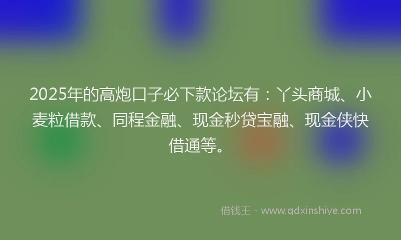 2025年的高炮口子必下款论坛有：丫头商城、小麦粒借款、同程金融、现金秒贷宝融、现金侠快借通等。