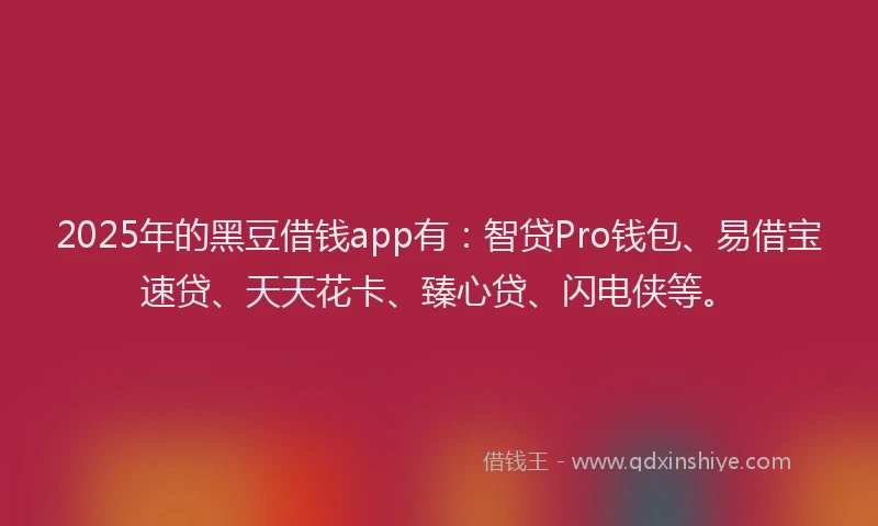 2025年的黑豆借钱app有：智贷Pro钱包、易借宝速贷、天天花卡、臻心贷、闪电侠等。