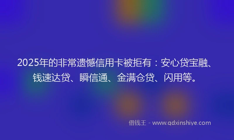 2025年的非常遗憾信用卡被拒有：安心贷宝融、钱速达贷、瞬信通、金满仓贷、闪用等。