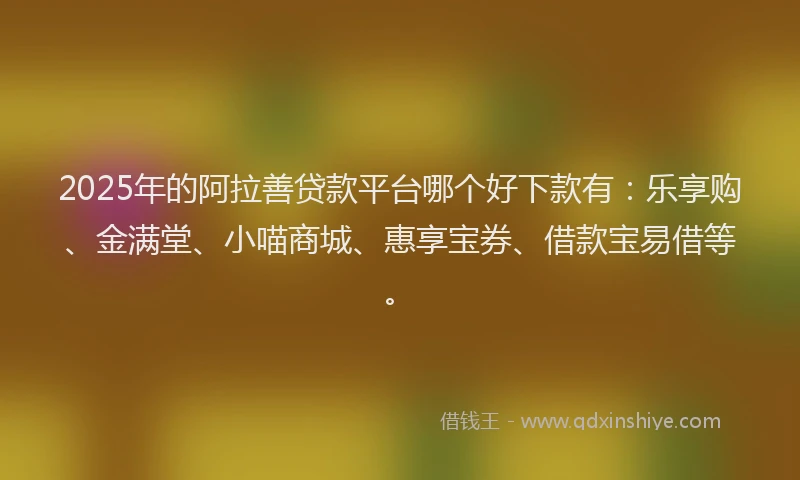 2025年的阿拉善贷款平台哪个好下款有：乐享购、金满堂、小喵商城、惠享宝券、借款宝易借等。