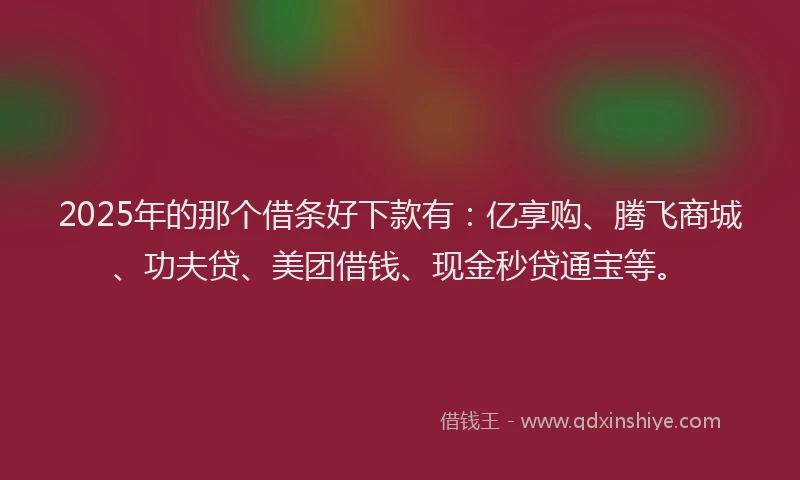 2025年的那个借条好下款有：亿享购、腾飞商城、功夫贷、美团借钱、现金秒贷通宝等。