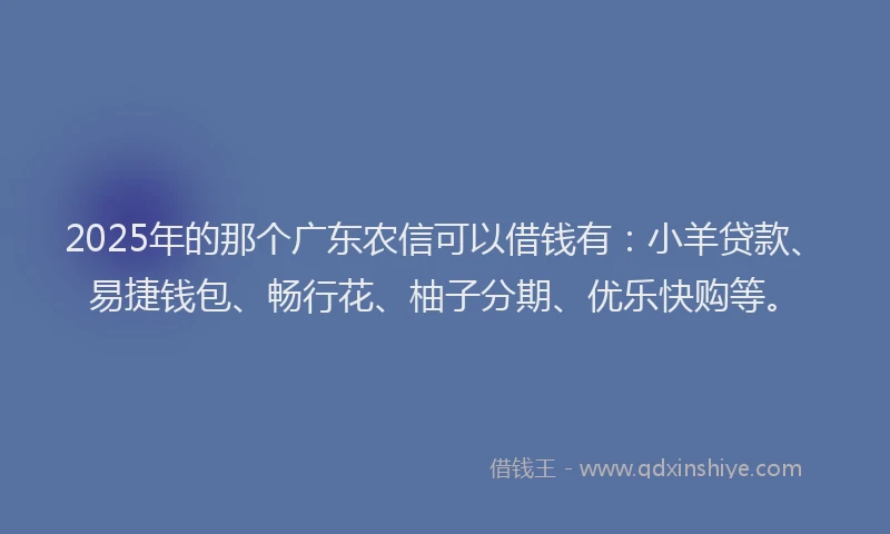 2025年的那个广东农信可以借钱有：小羊贷款、易捷钱包、畅行花、柚子分期、优乐快购等。