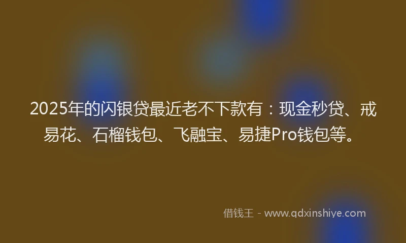2025年的闪银贷最近老不下款有：现金秒贷、戒易花、石榴钱包、飞融宝、易捷Pro钱包等。
