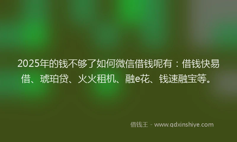 2025年的钱不够了如何微信借钱呢有：借钱快易借、琥珀贷、火火租机、融e花、钱速融宝等。
