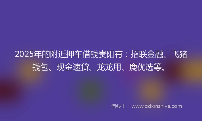 2025年的附近押车借钱贵阳有：招联金融、飞猪钱包、现金速贷、龙龙用、鹿优选等。