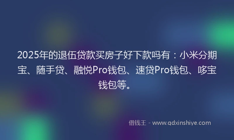 2025年的退伍贷款买房子好下款吗有：小米分期宝、随手贷、融悦Pro钱包、速贷Pro钱包、哆宝钱包等。