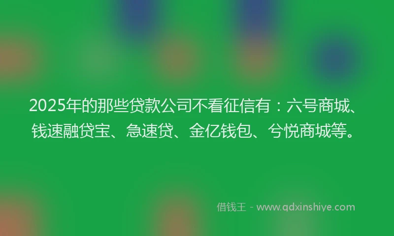2025年的那些贷款公司不看征信有:六号商城、钱速融贷宝、急速贷、金亿钱包、兮悦商城等。