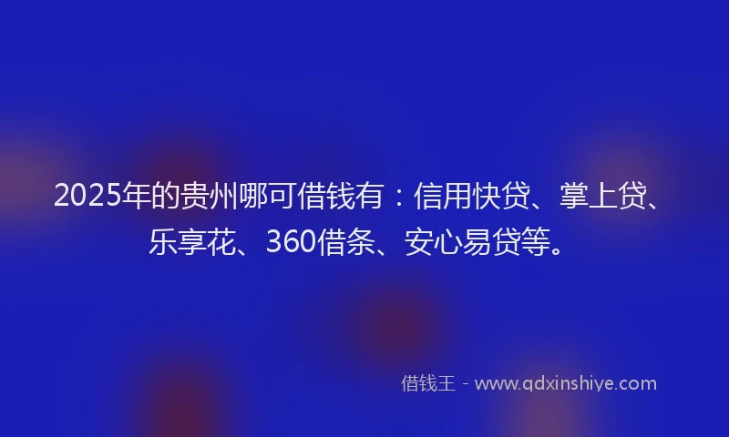 2025年的贵州哪可借钱有：信用快贷、掌上贷、乐享花、360借条、安心易贷等。
