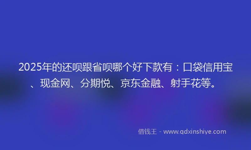 2025年的还呗跟省呗哪个好下款有：口袋信用宝、现金网、分期悦、京东金融、射手花等。