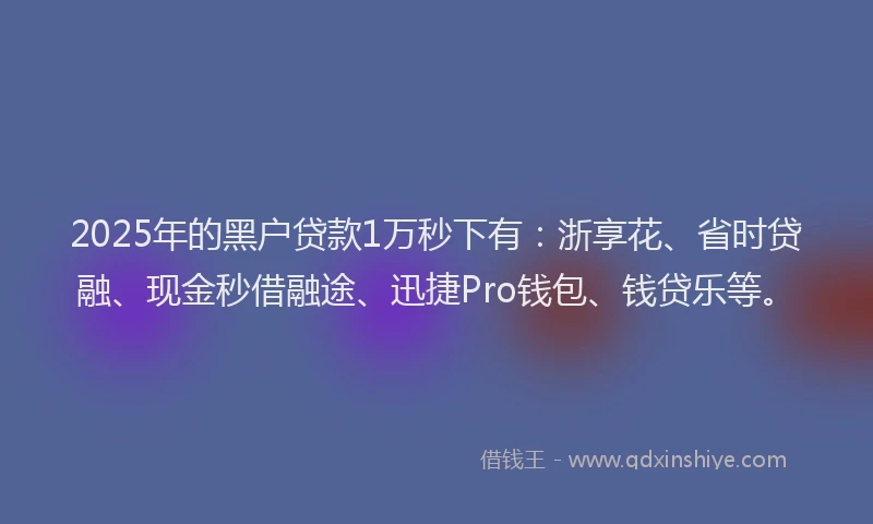 2025年的黑户贷款1万秒下有：浙享花、省时贷融、现金秒借融途、迅捷Pro钱包、钱贷乐等。