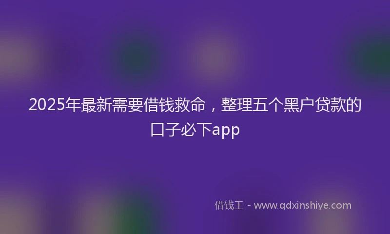 2025年最新需要借钱救命，整理五个黑户贷款的口子必下app