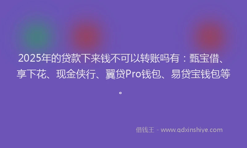 2025年的贷款下来钱不可以转账吗有：甄宝借、享下花、现金侠行、翼贷Pro钱包、易贷宝钱包等。