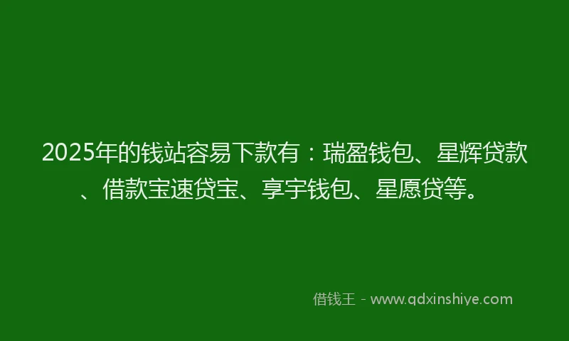 2025年的钱站容易下款有：瑞盈钱包、星辉贷款、借款宝速贷宝、享宇钱包、星愿贷等。
