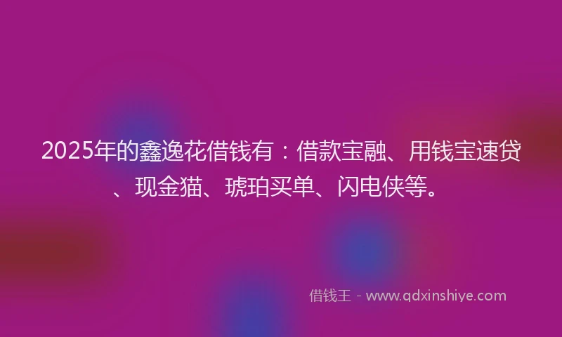2025年的鑫逸花借钱有：借款宝融、用钱宝速贷、现金猫、琥珀买单、闪电侠等。