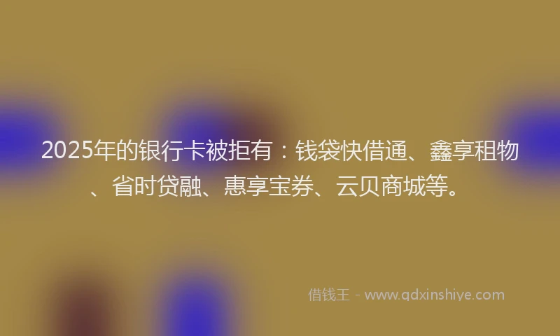 2025年的银行卡被拒有：钱袋快借通、鑫享租物、省时贷融、惠享宝券、云贝商城等。