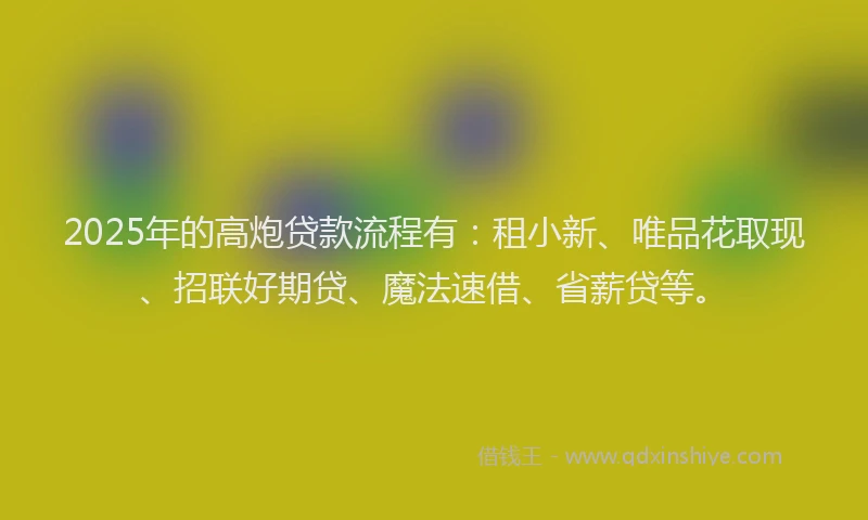 2025年的高炮贷款流程有：租小新、唯品花取现、招联好期贷、魔法速借、省薪贷等。