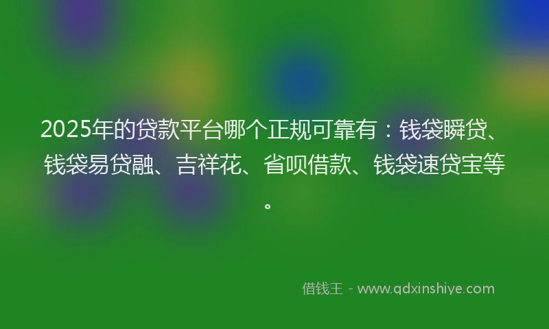 2025年的贷款平台哪个正规可靠有：钱袋瞬贷、钱袋易贷融、吉祥花、省呗借款、钱袋速贷宝等。