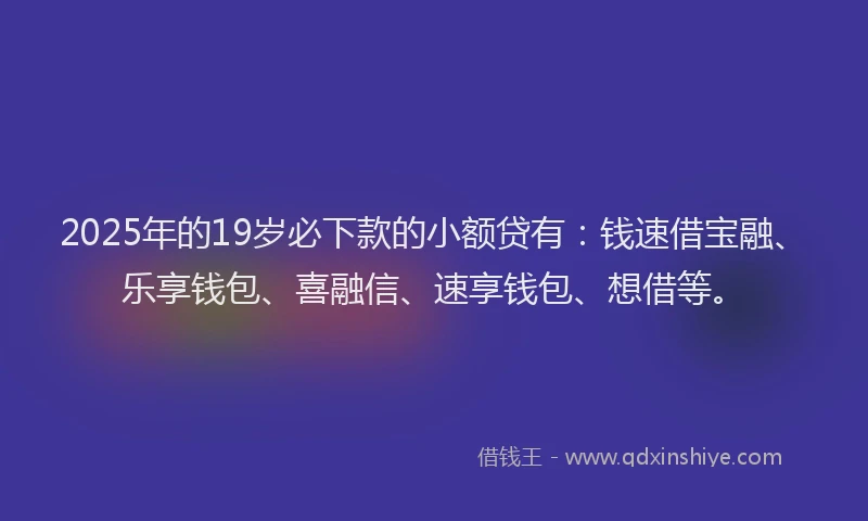 2025年的19岁必下款的小额贷有：钱速借宝融、乐享钱包、喜融信、速享钱包、想借等。
