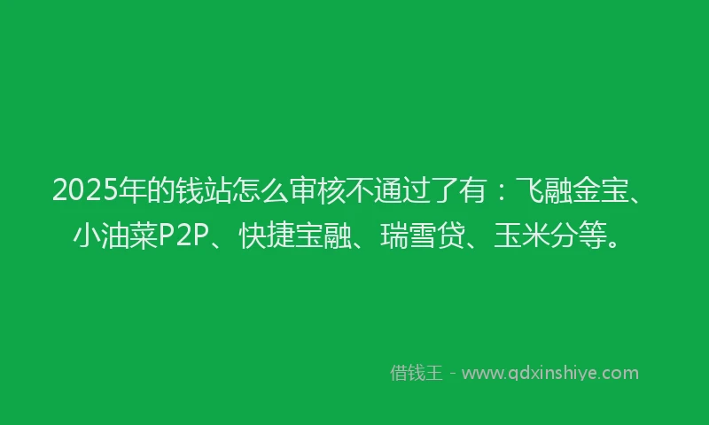 2025年的钱站怎么审核不通过了有：飞融金宝、小油菜P2P、快捷宝融、瑞雪贷、玉米分等。
